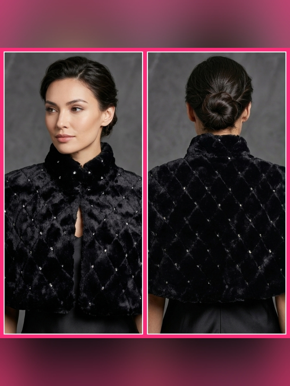 Bebe Quilted Faux Fur Cape Black Sequin Embellished Shawl Wrap NWT